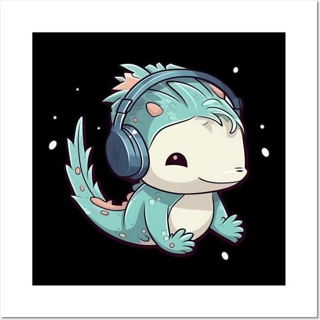 Cute Axolotl Grooving: Melodies in Tiny Ears Wall Art by SnuggleNook